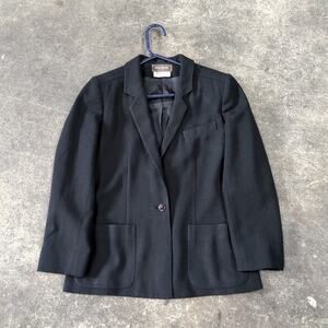 Vintage George Masket Blazer Jacket Womens 7 Black Wool Short 1 Button